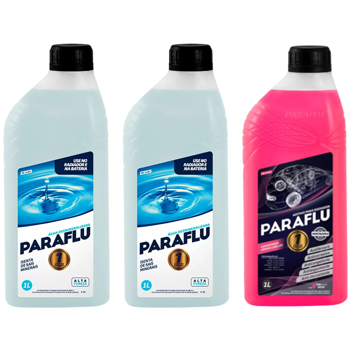 Kit 3 Litros com 1L Aditivo Radiador Rosa + 2L Água - Paraflu - 10-3031/10-3056 - (1)