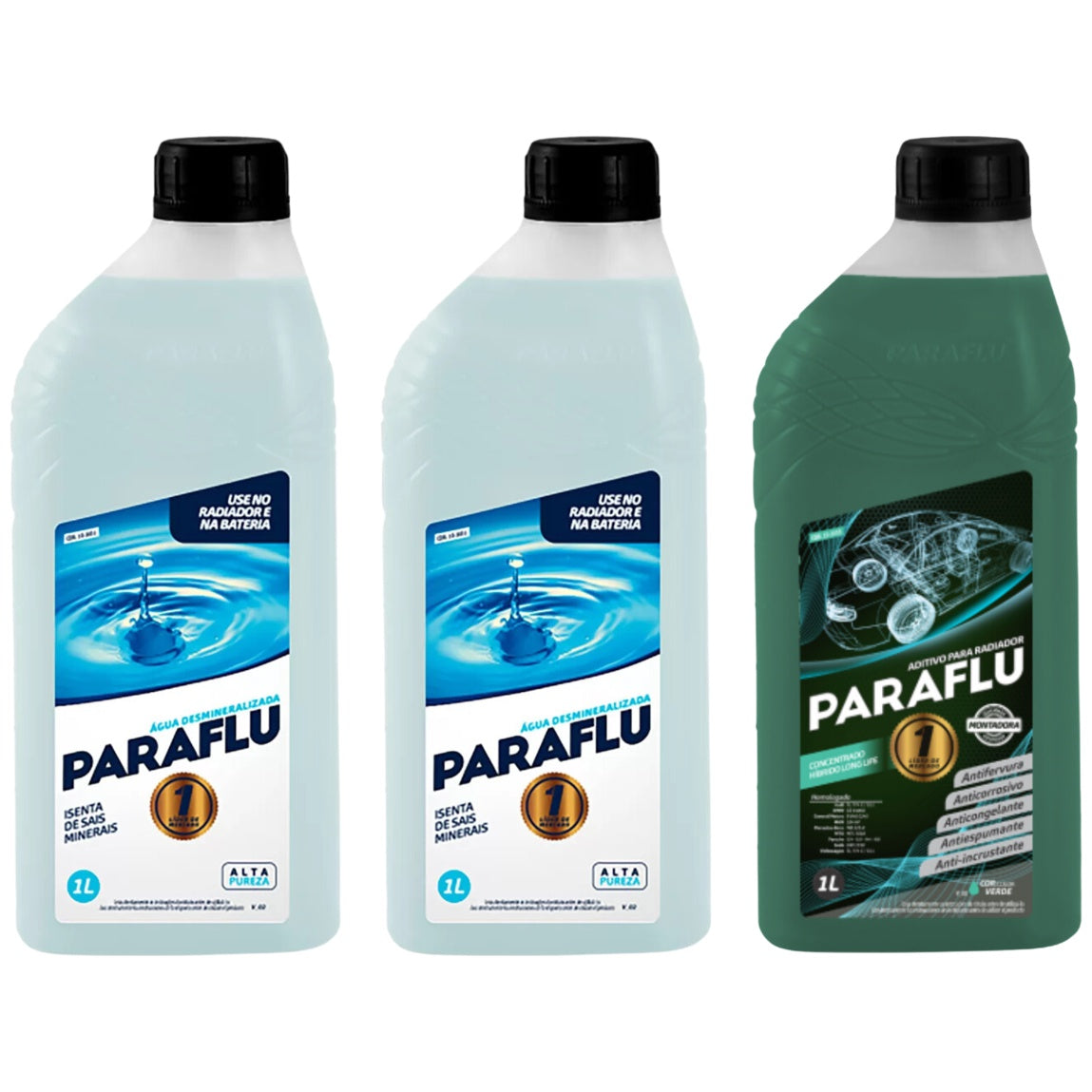 Kit 3 Litros com 1L Aditivo Radiador Verde + 2L Água - Paraflu - 10-3031/10-3055 - (1)