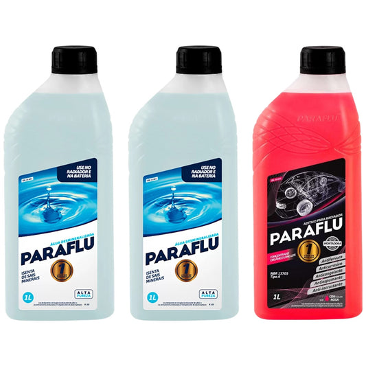Kit 3 Litros com 1L Aditivo Radiador Paraflu Rosa Montadora Orgânico + 2L Água - (1)