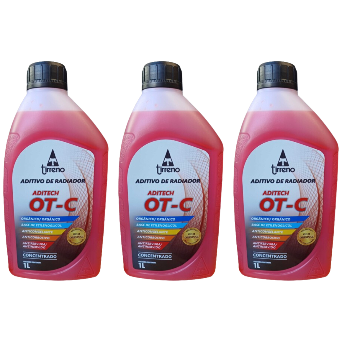 Kit 3 Litros Aditivo Radiador Concentrado Tirreno Orgânico OT-C Laranja - (1)