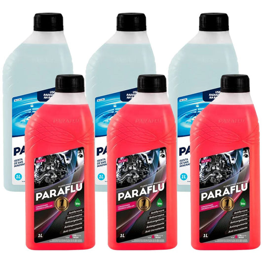 Kit 3 Litros Aditivo Radiador Paraflu Bio Orgânico Rosa + 3 L Água - (1)
