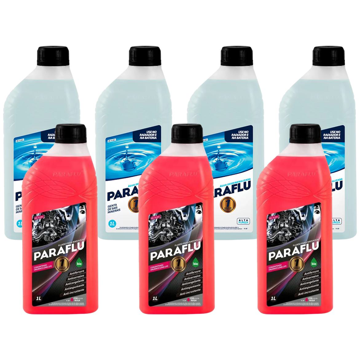 Kit 3 Litros Aditivo Radiador Paraflu Bio Orgânico Rosa + 4 L Água - (1)