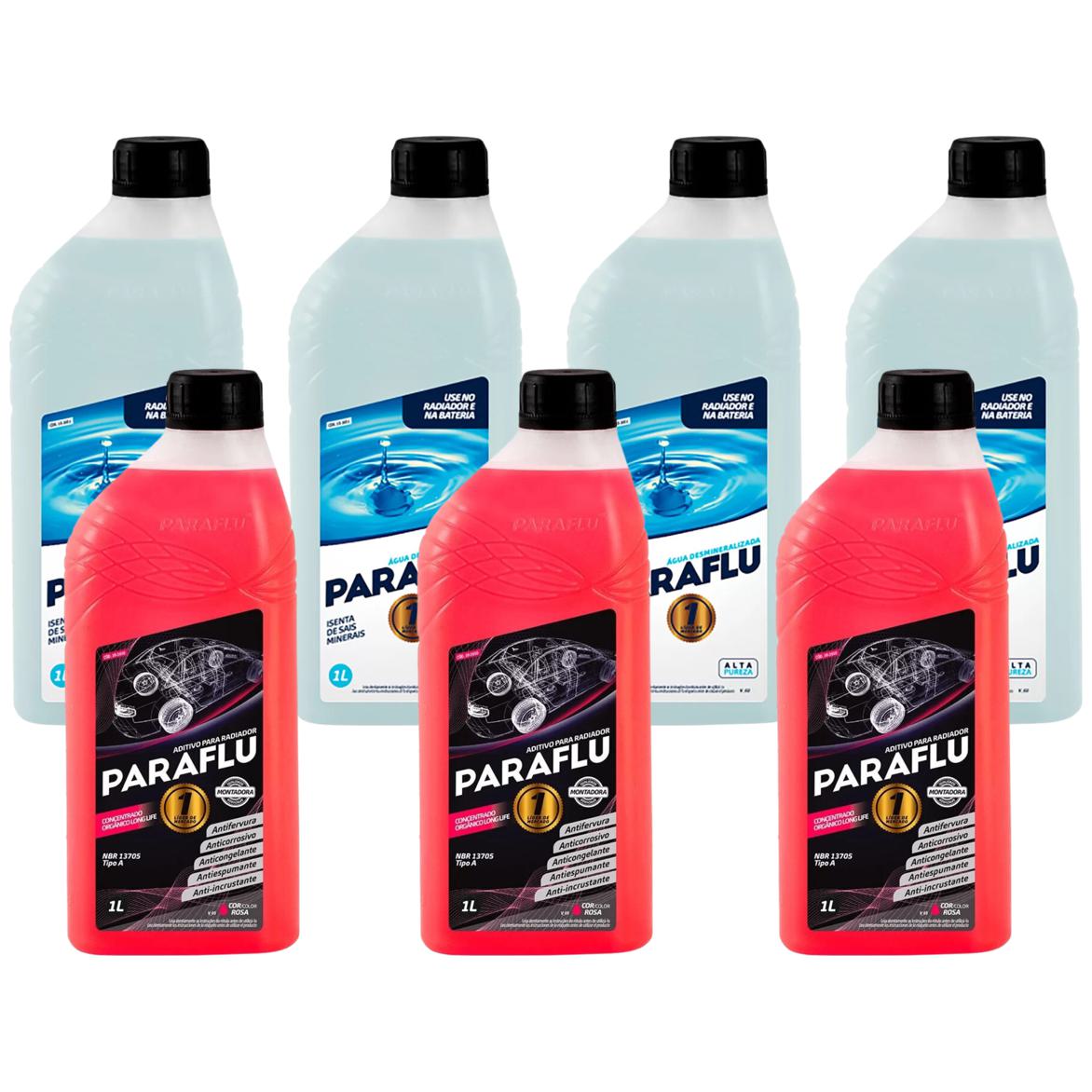 Kit 3 Litros Aditivo Radiador Rosa Montadora Orgânico + 4 Litros Água - Paraflu - 10-3010/10-3031 - (1)