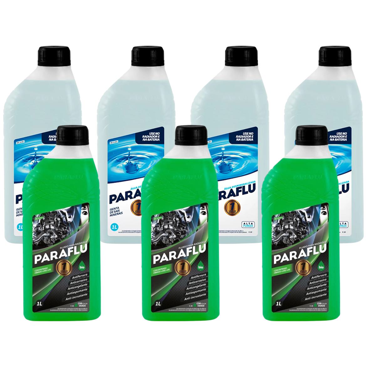 Kit 3 Litros Aditivo Radiador Concentrado Paraflu Bio Híbrido Verde + 4 Litros Água Desmineralizada - (1)
