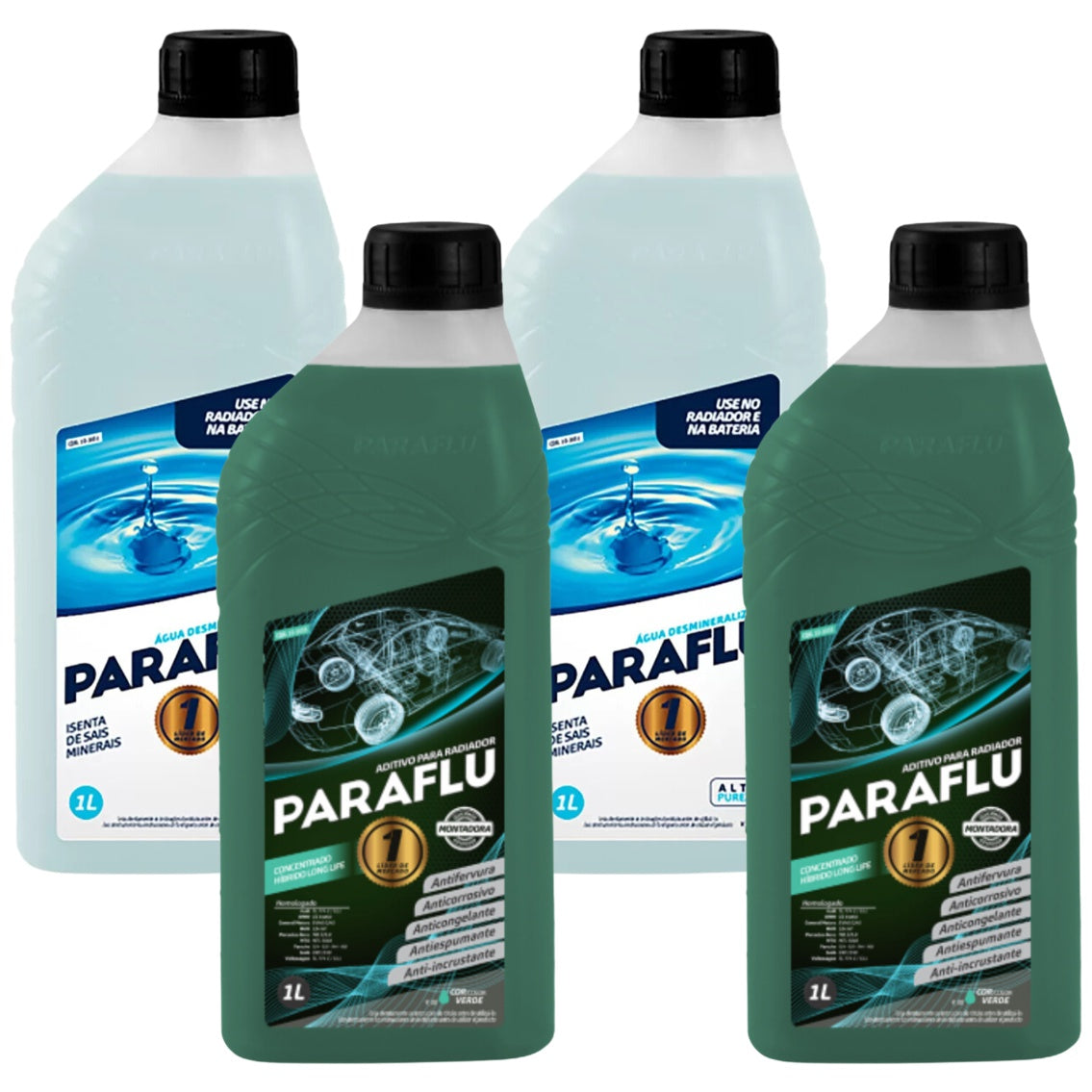 Kit 4 Litros com 2L Aditivo Radiador Verde + 2L Água - Paraflu - 10-3031/10-3055 - (1)
