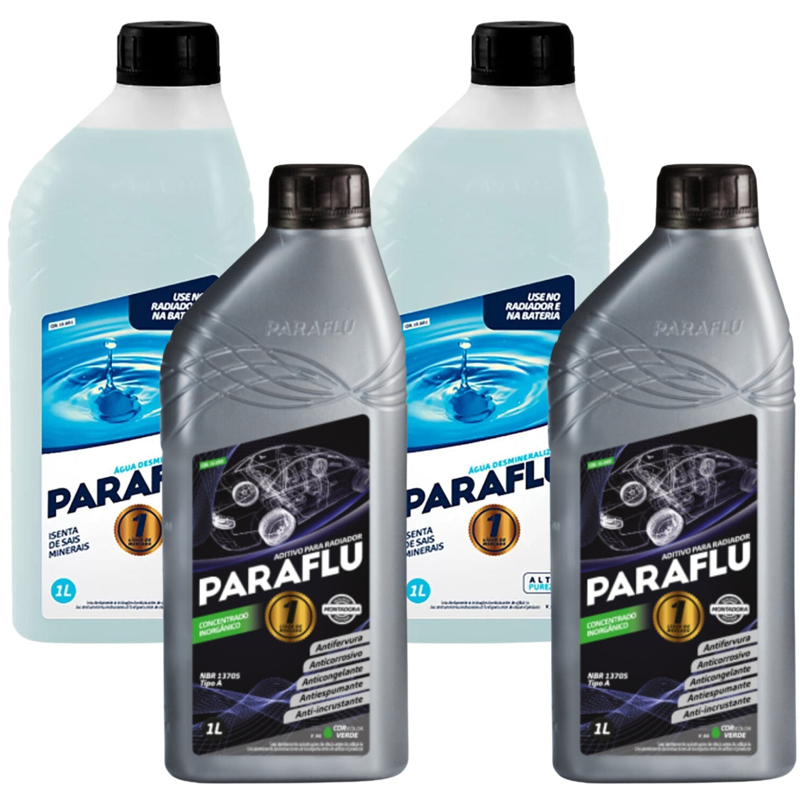 Kit 4 Litros com 2L Aditivo Radiador Verde + 2L Água - Paraflu - 10-3007/10-3031 - (1)