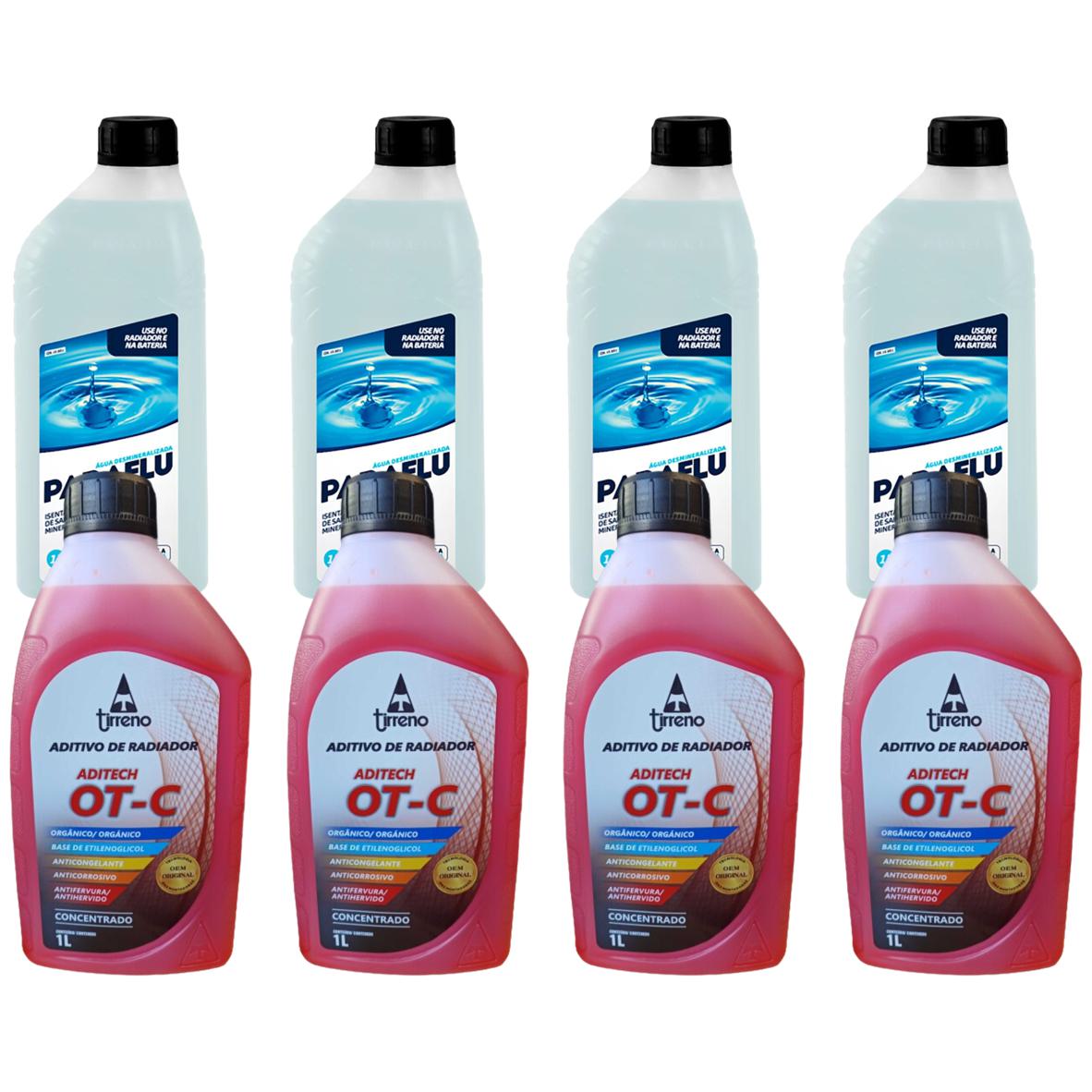 Kit 4 Litros Aditivo Radiador Concentrado Tirreno Orgânico OT-C Laranja + 4 Litros Água Desmineralizada - (1)