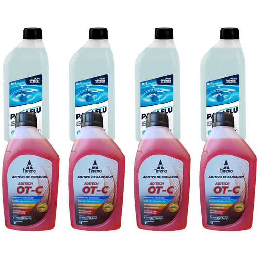 Kit 4 Litros Aditivo Radiador Concentrado Tirreno Orgânico OT-C Laranja + 4 Litros Água Desmineralizada - (1)