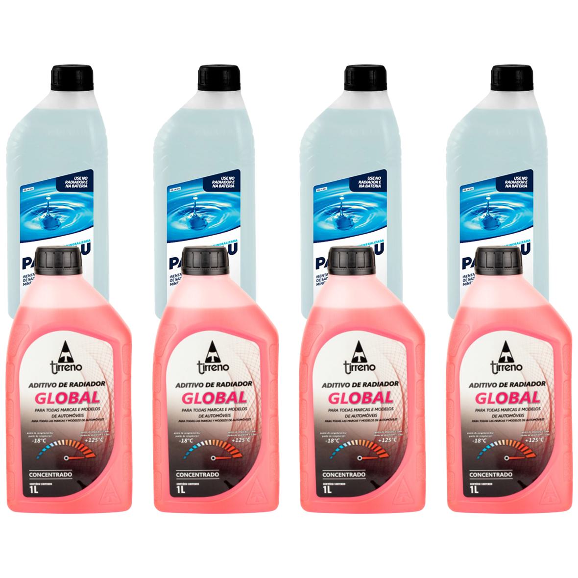Kit 4 Litros Aditivo Radiador Concentrado Tirreno Rosa + 4 Litros Água Desmineralizada - (1)
