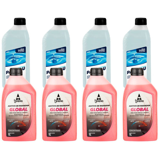 Kit 4 Litros Aditivo Radiador Concentrado Tirreno Rosa + 4 Litros Água Desmineralizada - (1)