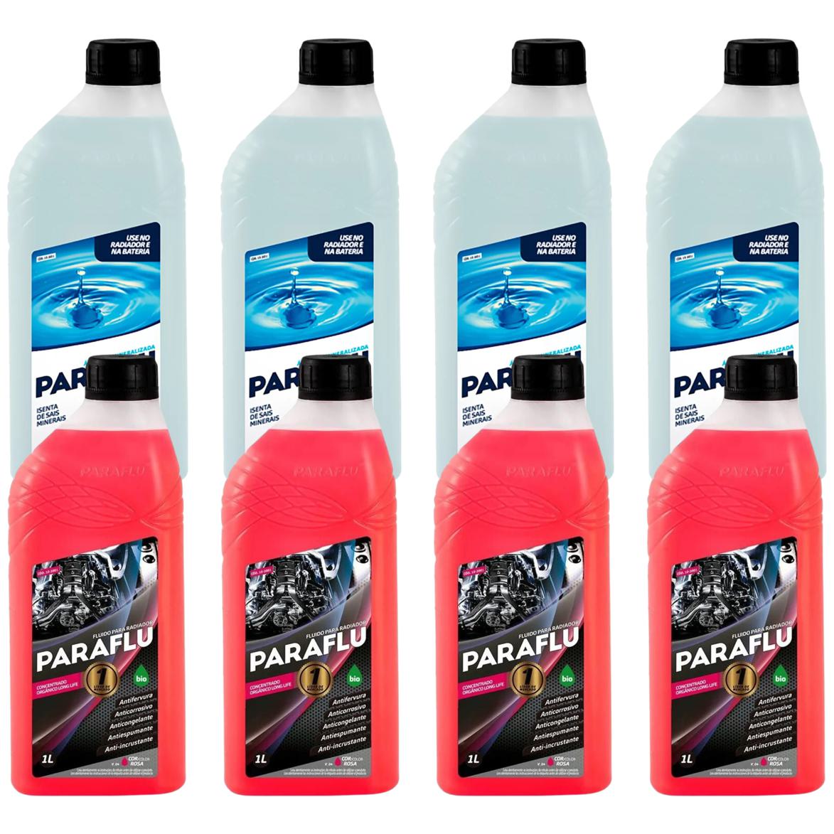 Kit 4 Litros Aditivo Radiador Paraflu Bio Orgânico Rosa + 4 L Água - (1)
