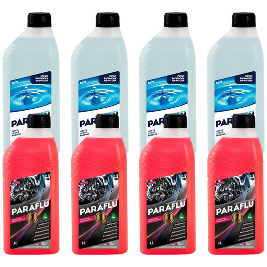 Kit 4 Litros Aditivo Radiador Paraflu Bio Orgânico Rosa + 4 L Água - (1)