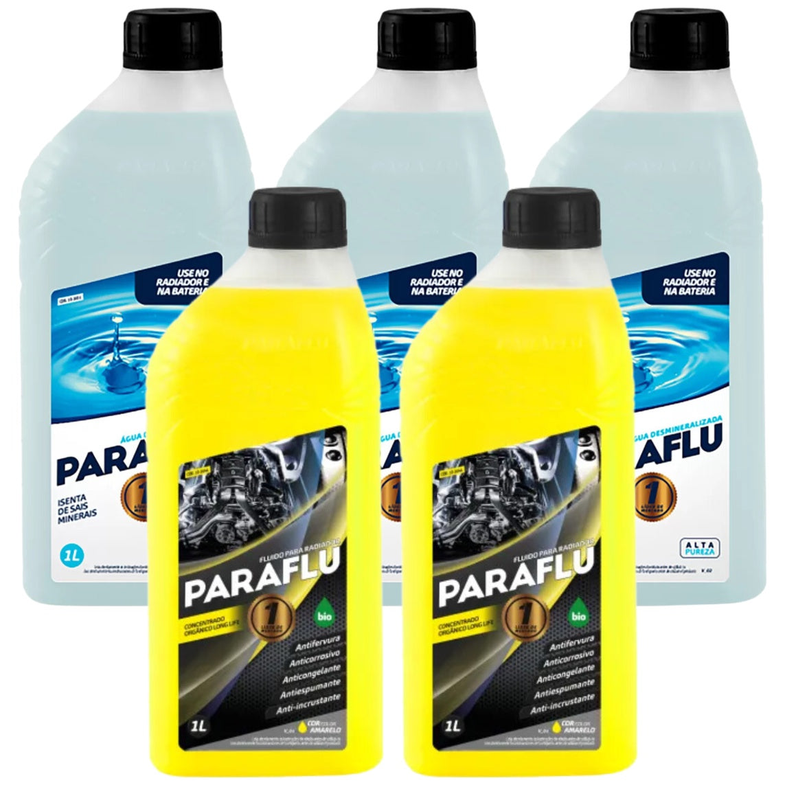 Kit 5 Litros com 2L Aditivo Radiador Amarelo + 3L Água - Paraflu - 10-3031/10-3044 - (1)
