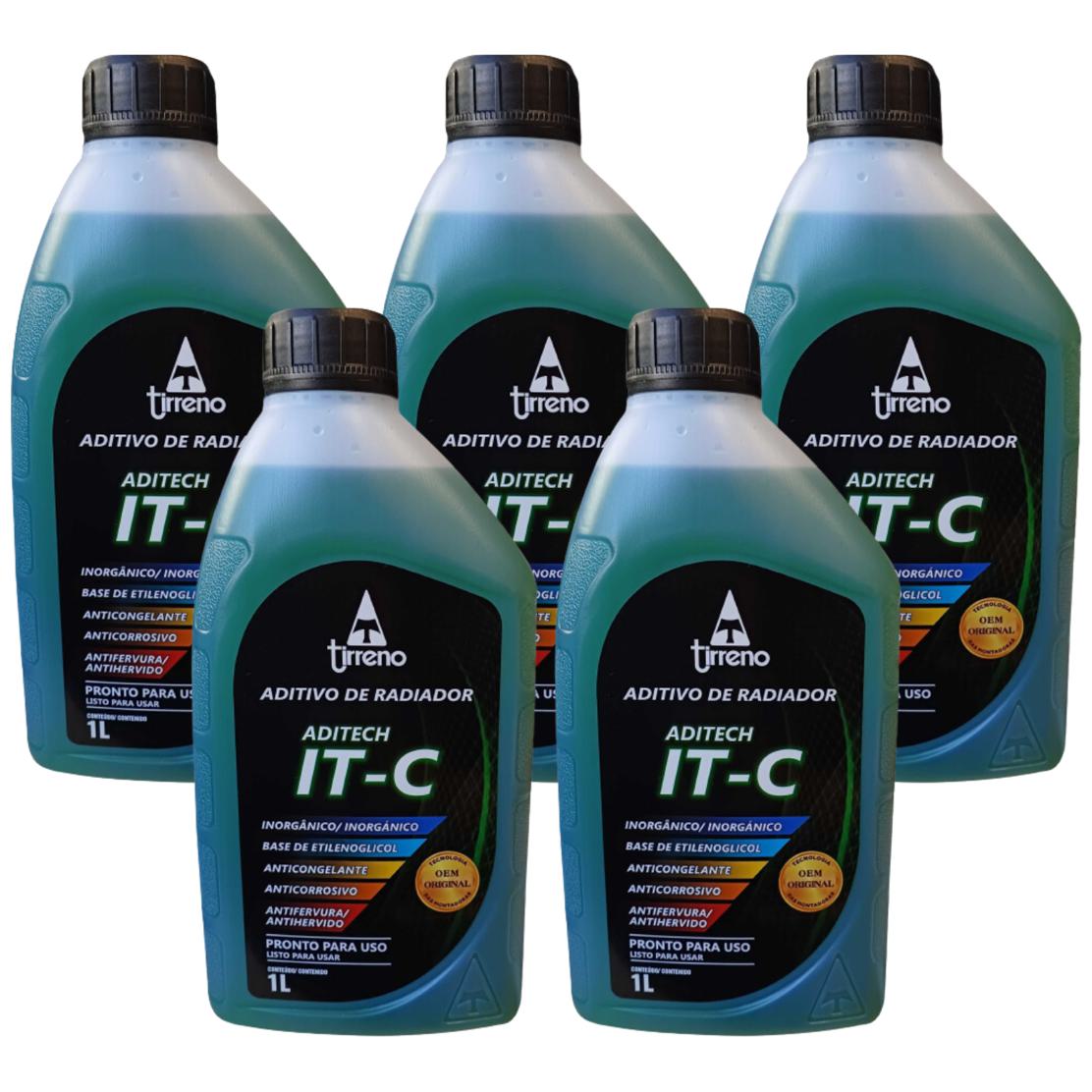 Kit 5 Litros Aditivo Radiador Pronto Para Uso Tirreno Inorgânico IT-C Verde Veículos até anos 90 - (1)