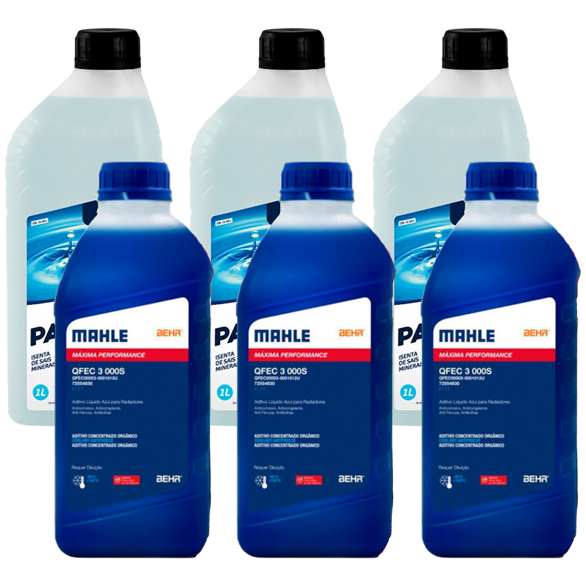 Kit 6 Litros com 3L Aditivo Radiador Azul Mahle + 3L Água - (1)