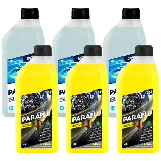 Kit 6 Litros com 3L Aditivo Radiador Amarelo + 3L Água - Paraflu - 10-3031/10-3044 - (1)