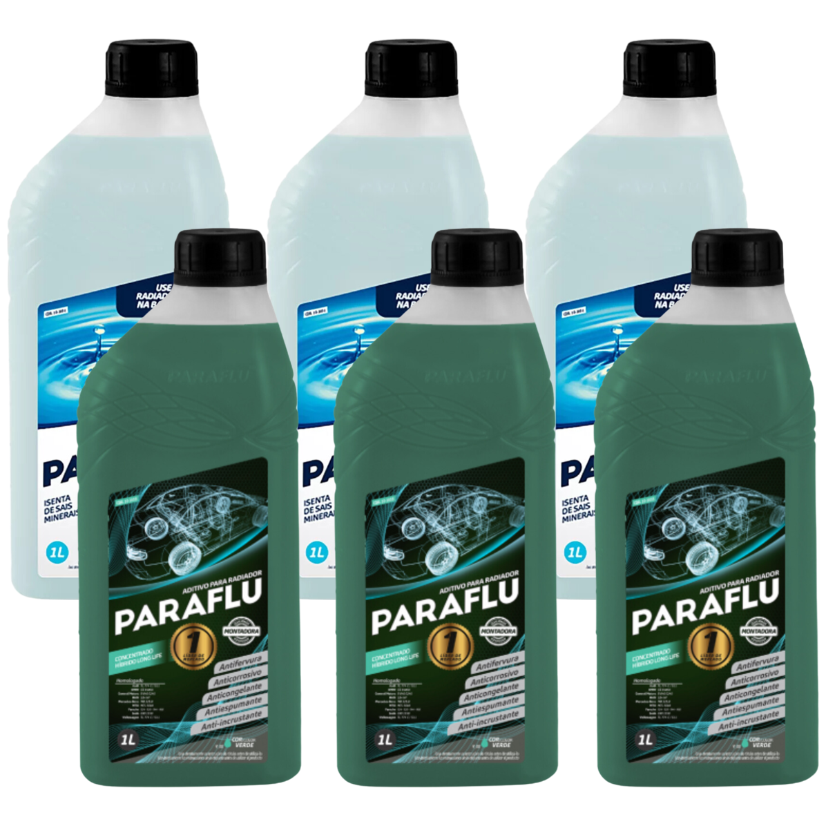 Kit 6 Litros com 3L Aditivo Radiador Verde + 3L Água - Paraflu - 10-3031/10-3055 - (1)