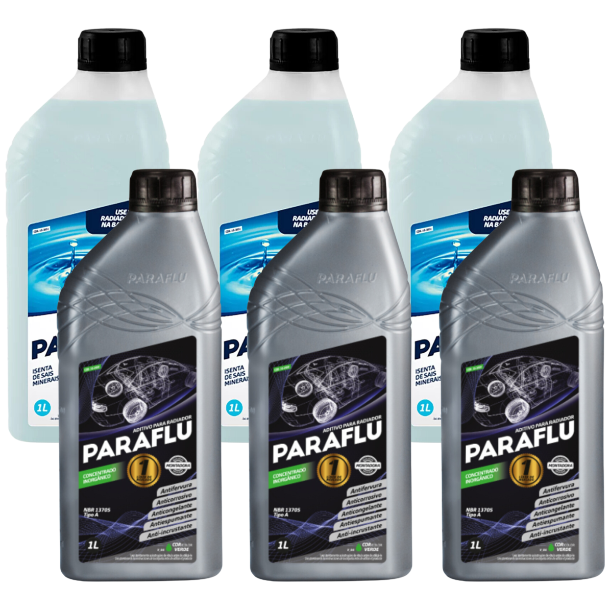 Kit 6 Litros com 3L Aditivo Radiador Verde + 3L Água - Paraflu - 10-3007/10-3031 - (1)