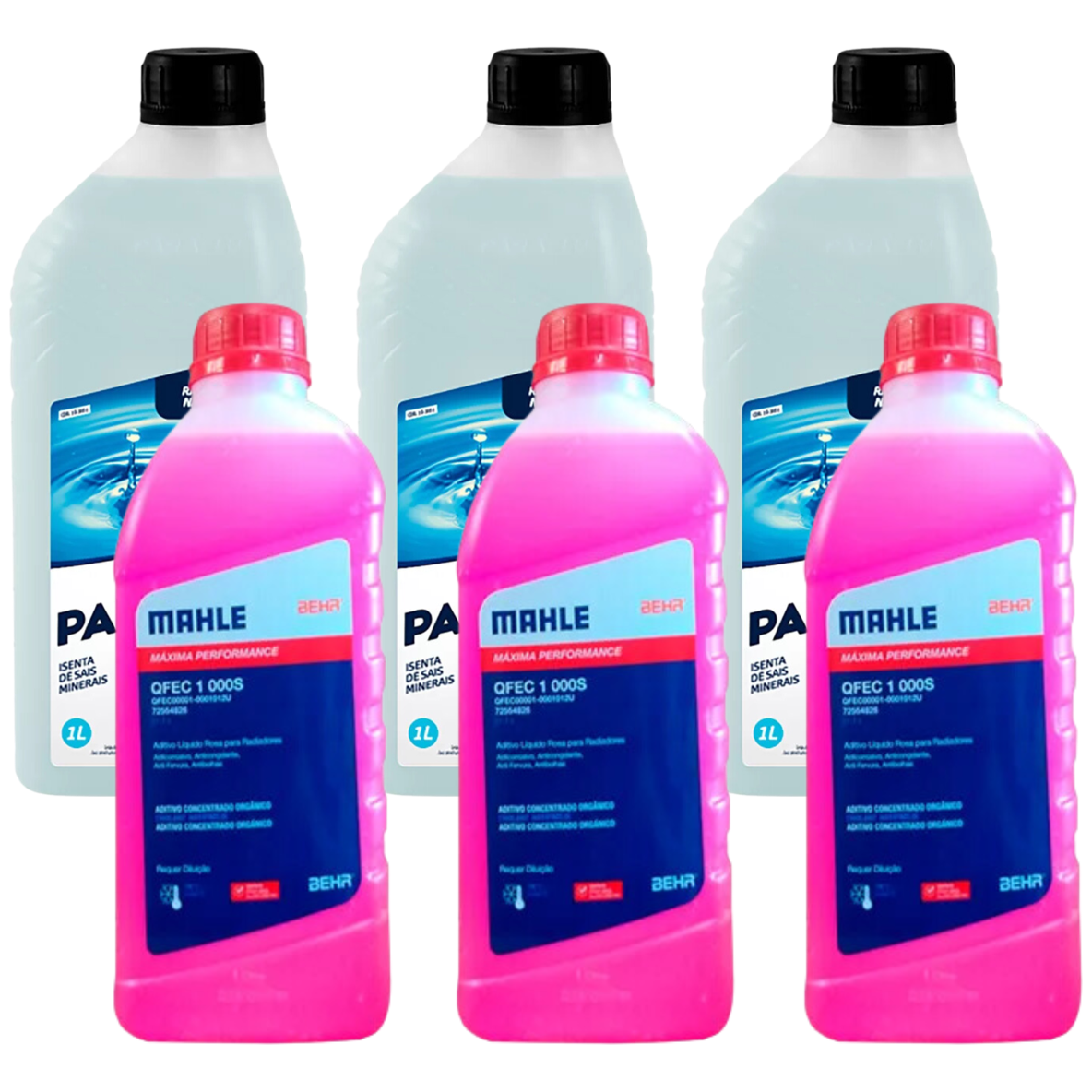 Kit 6 Litros com 3L Aditivo Radiador Rosa Mahle + 3L Água - (1)