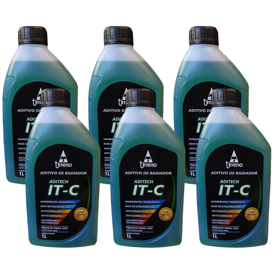Kit 6 Litros Aditivo Radiador Pronto Para Uso Tirreno Inorgânico IT-C Verde Veículos até anos 90 - (1)