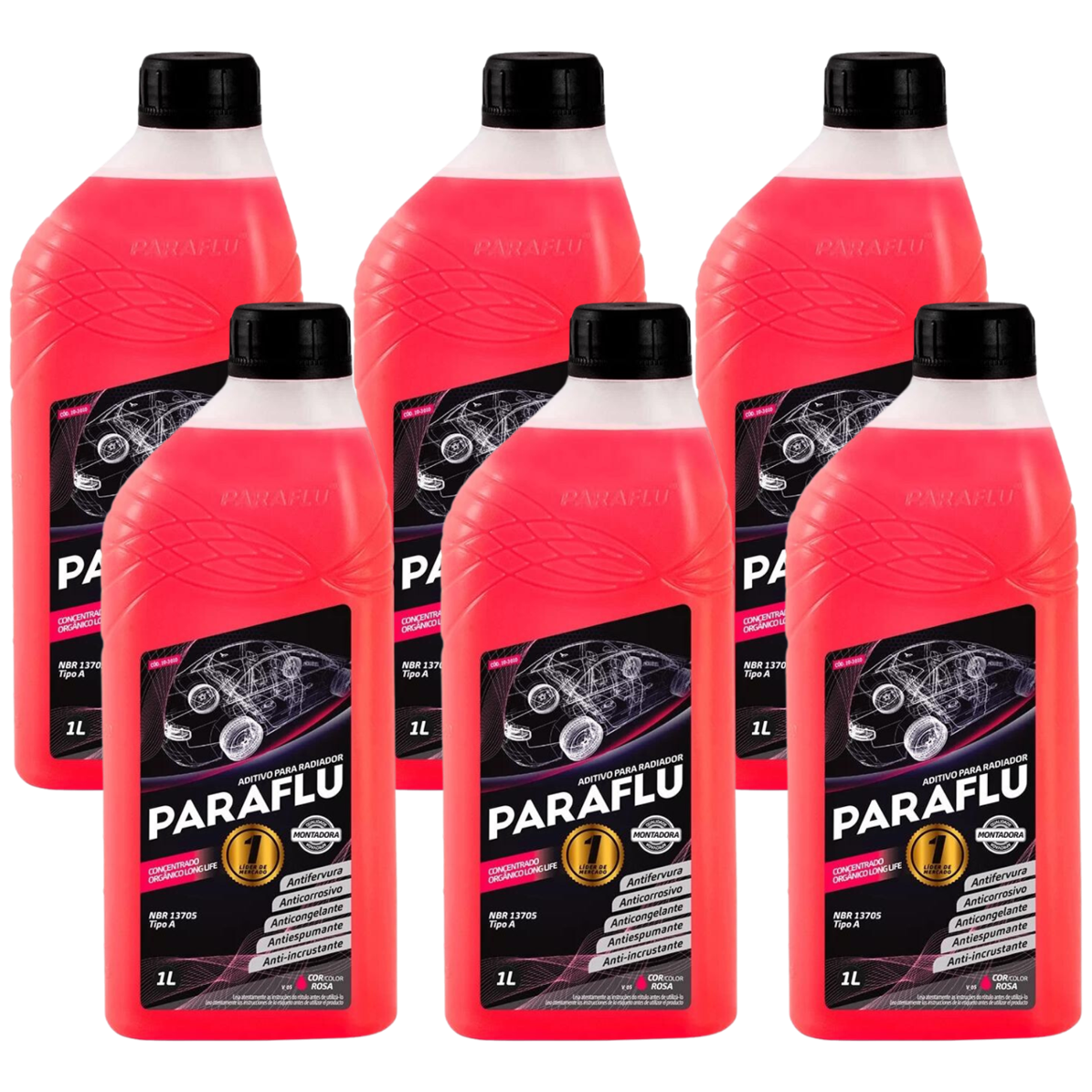 Kit 6 Litros Aditivo Radiador Concentrado Rosa Montadora Orgânico - Paraflu - 10-3010 - (1)