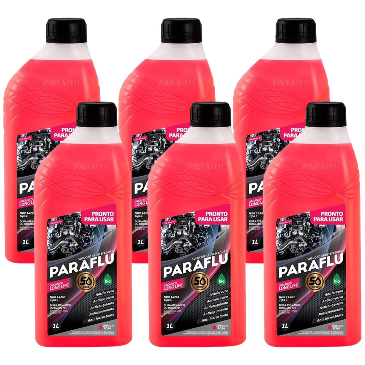 Kit 6 Litros Aditivo Radiador Pronto Para Uso Paraflu Bio Orgânico Rosa - (1)