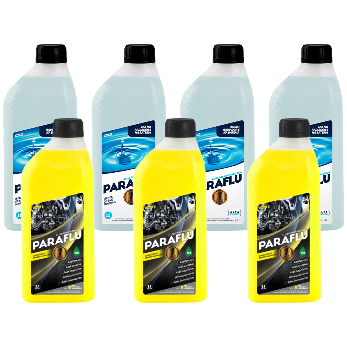 Kit 7 Litros com 3L Aditivo Radiador Amarelo + 4L Água - Paraflu - 10-3031/10-3044 - (1)