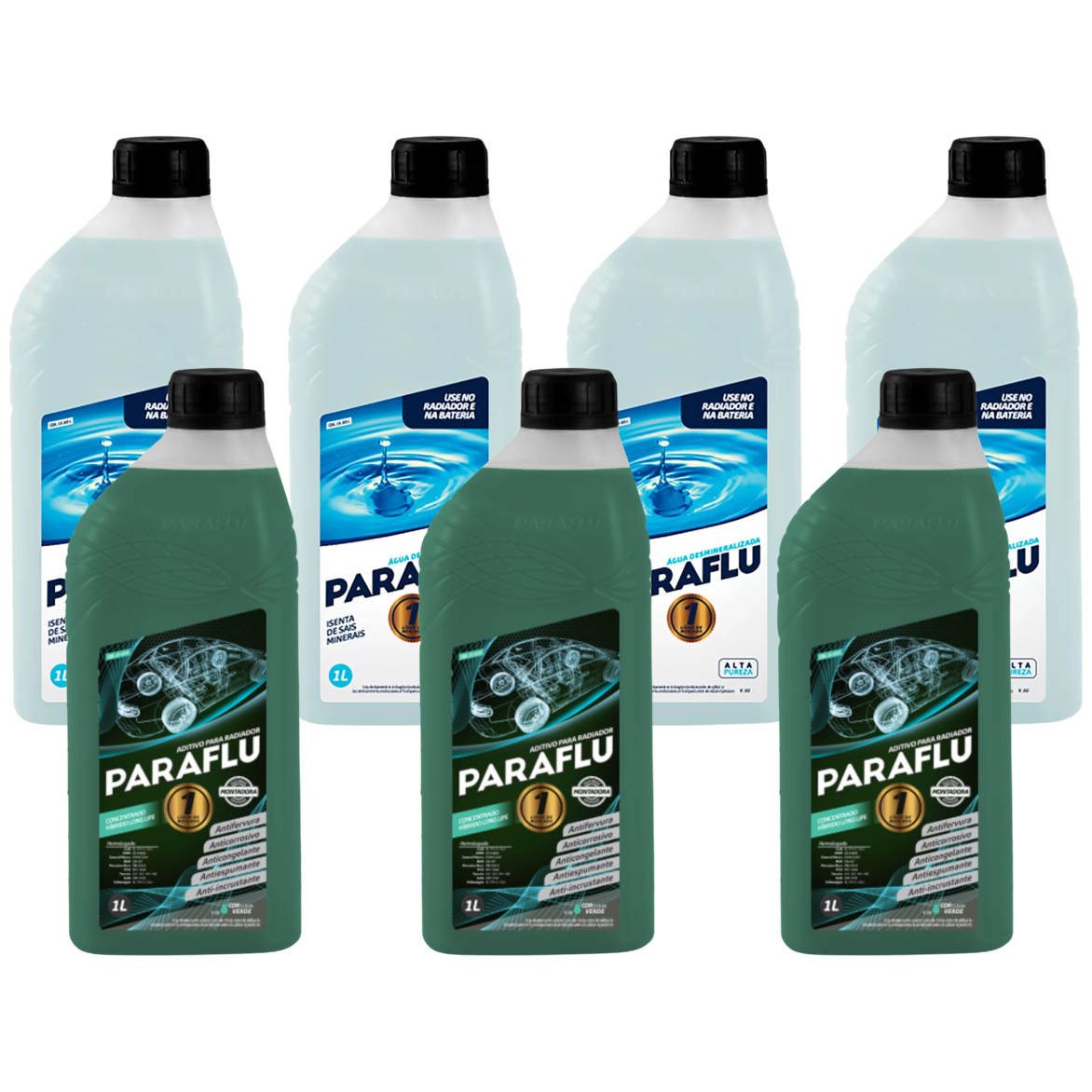 Kit 7 Litros com 3L Aditivo Radiador Verde + 4L Água - Paraflu - 10-3031/10-3055 - (1)