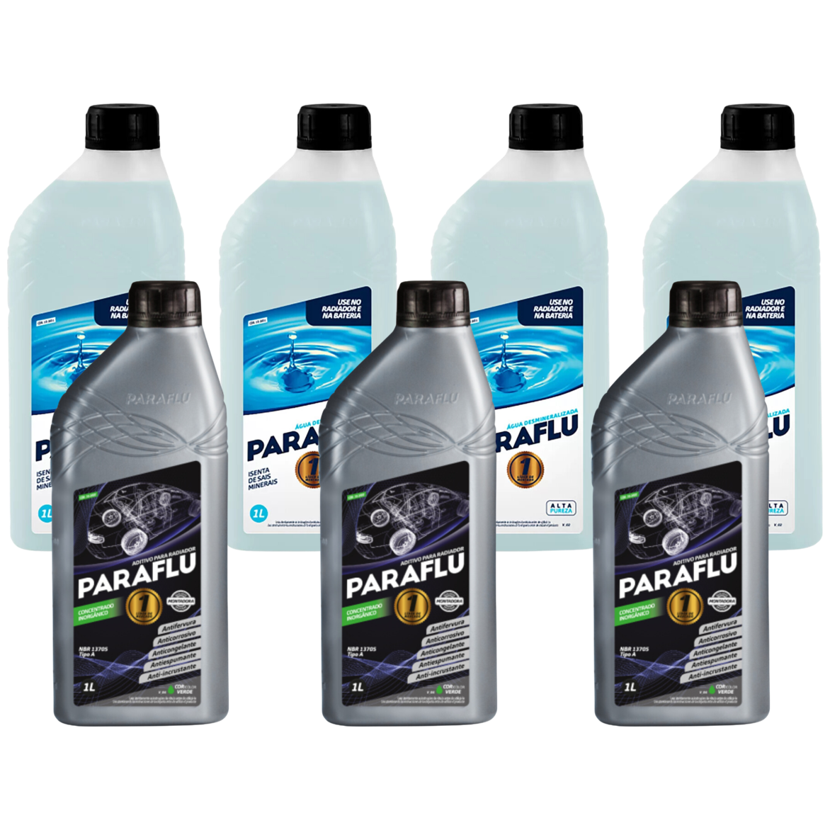 Kit 7 Litros com 3L Aditivo Radiador Verde + 4L Água - Paraflu - 10-3007/10-3031 - (1)
