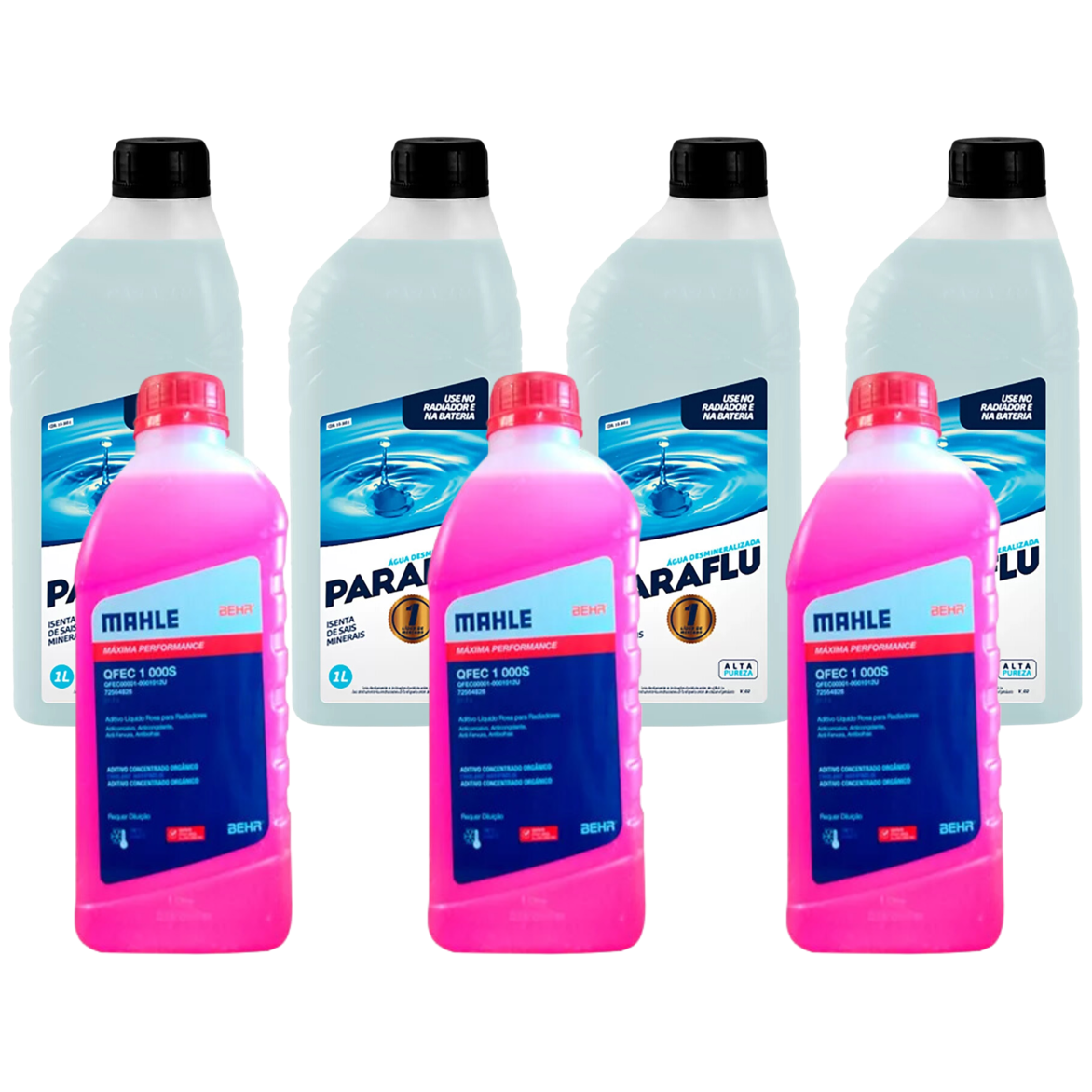 Kit 7 Litros com 3L Aditivo Radiador Rosa Mahle + 4L Água - (1)
