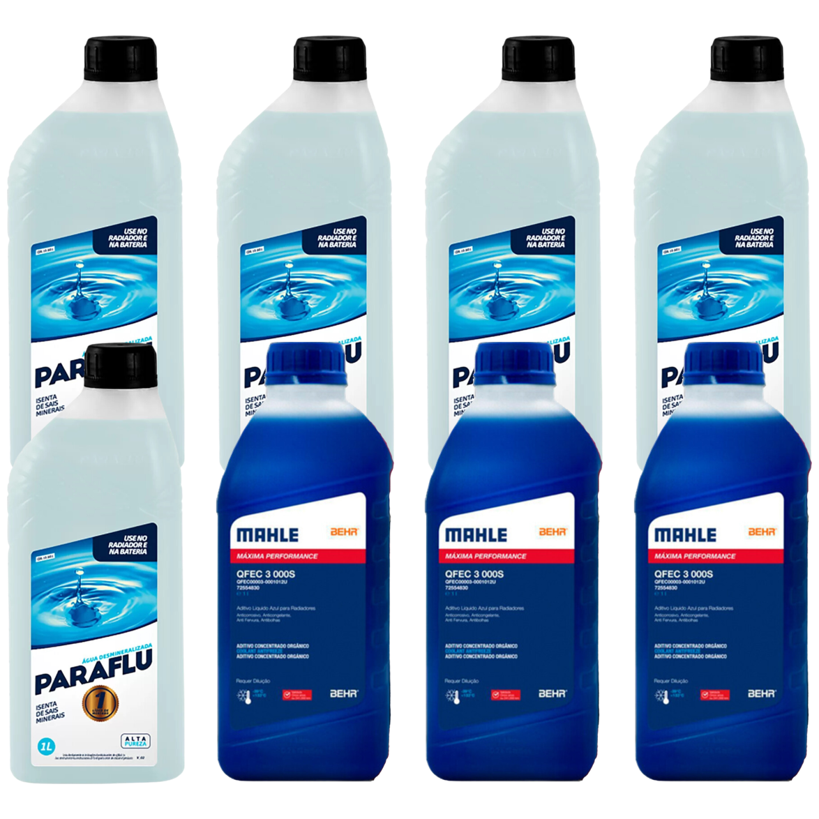 Kit 8 Litros com 3L Aditivo Radiador Azul Mahle + 5L Água - (1)