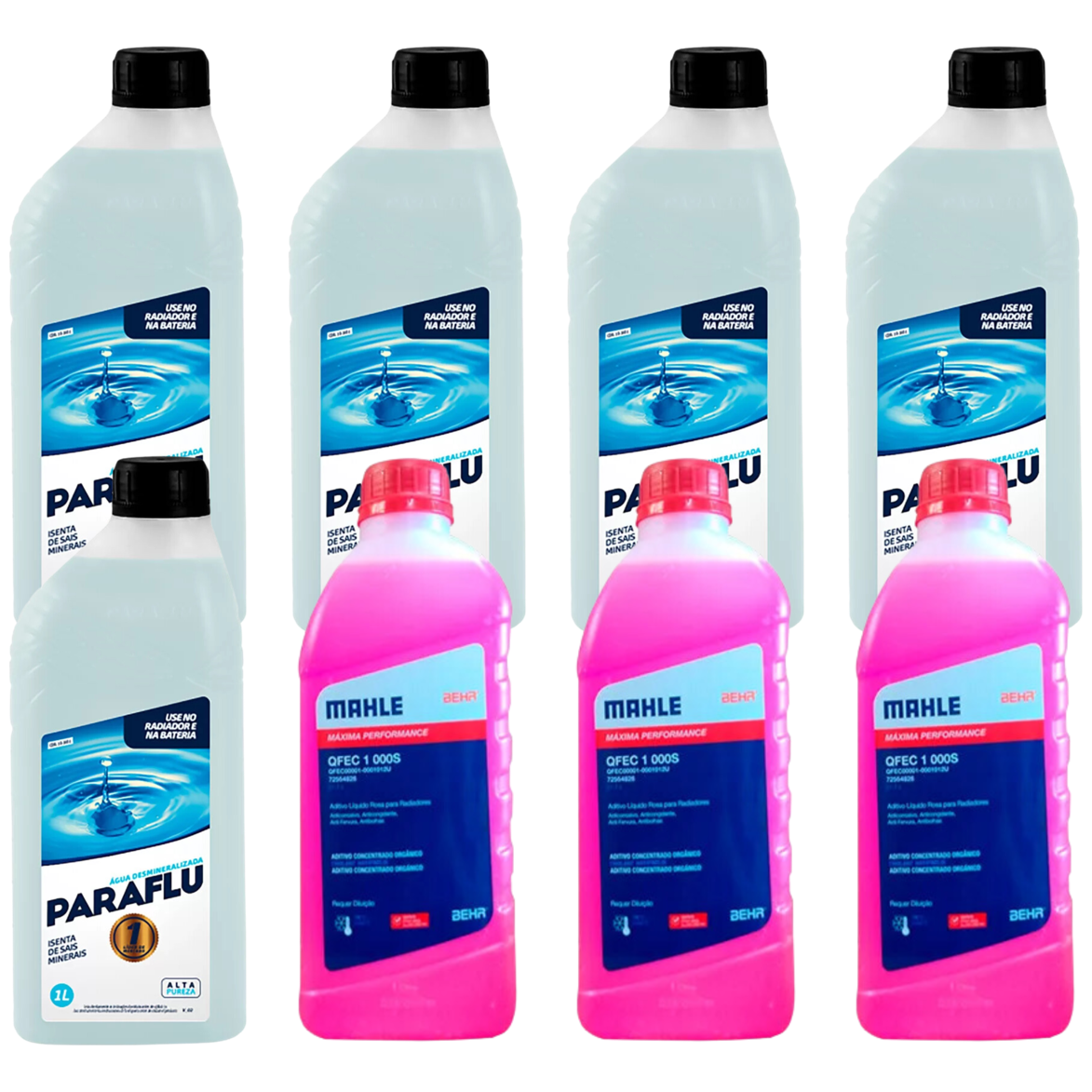 Kit 8 Litros com 3L Aditivo Radiador Rosa Mahle + 5L Água - (1)
