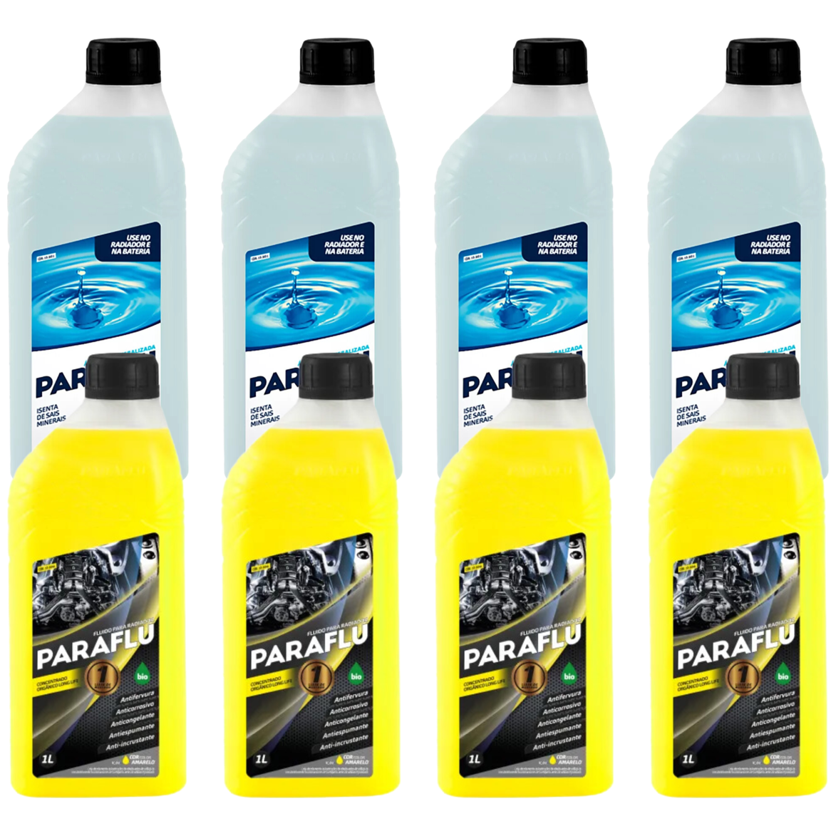 Kit 8 Litros com 4L Aditivo Radiador Amarelo + 4L Água - Paraflu - 10-3031/10-3044 - (1)