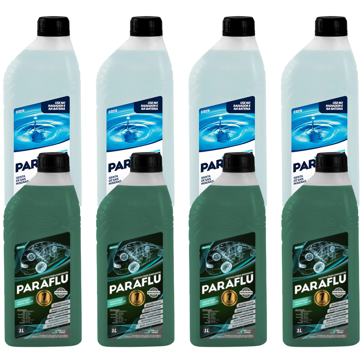 Kit 8 Litros com 4L Aditivo Radiador Verde + 4L Água - Paraflu - 10-3031/10-3055 - (1)