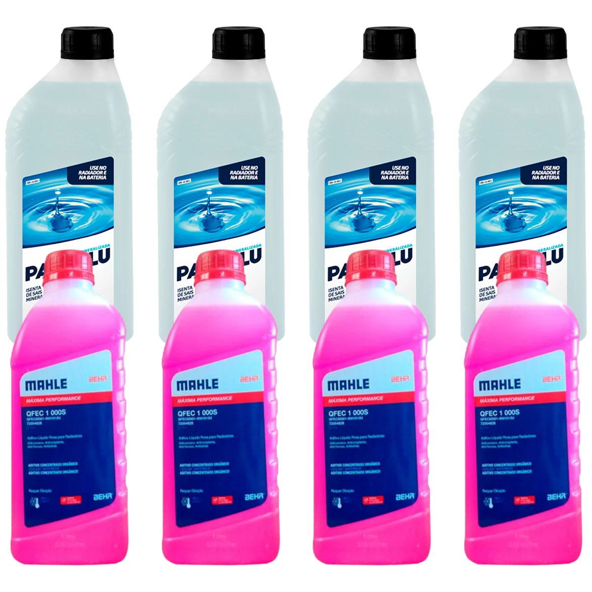Kit 8 Litros com 4L Aditivo Radiador Rosa Mahle + 4L Água - (1)