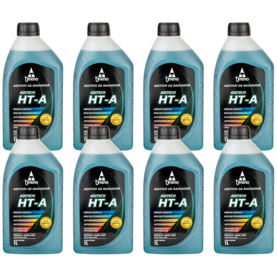 Kit 8 Litros Aditivo Radiador Pronto Para Uso Tirreno Ht-a Híbrido Asiático Azul - (1)