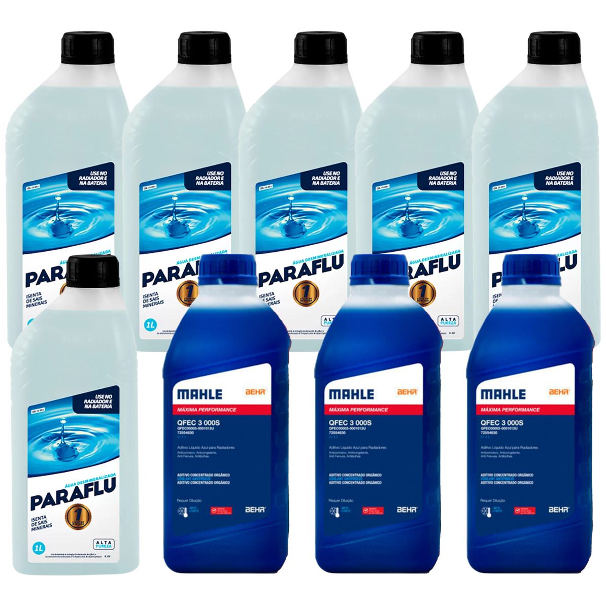 Kit 9 Litros com 3L Aditivo Radiador Azul Mahle + 6L Água - (1)