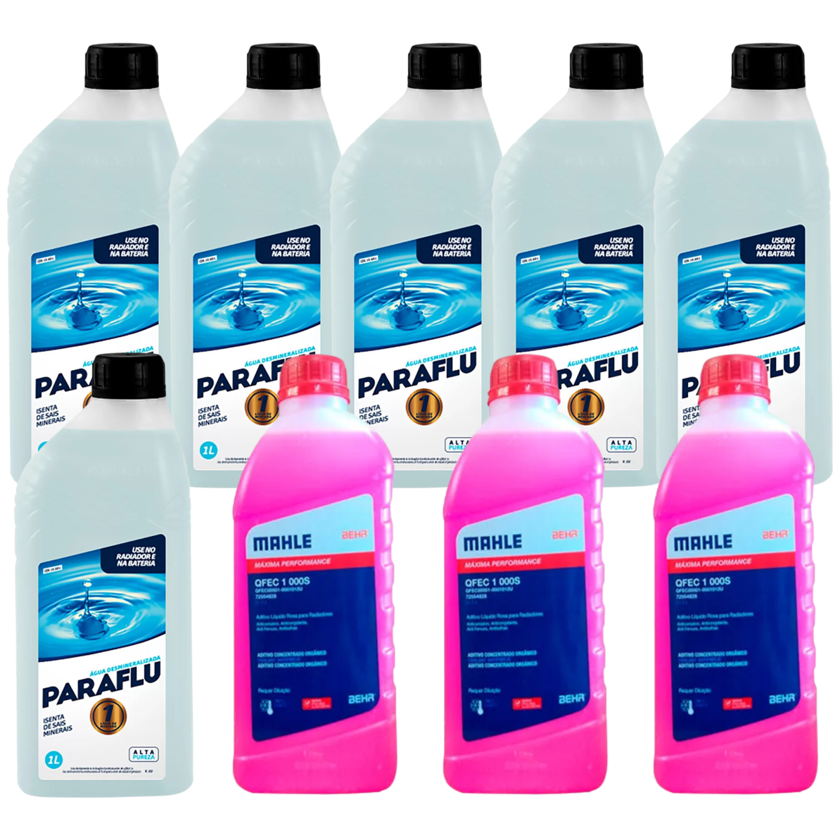 Kit 9 Litros com 3L Aditivo Radiador Rosa Mahle + 6L Água - (1)