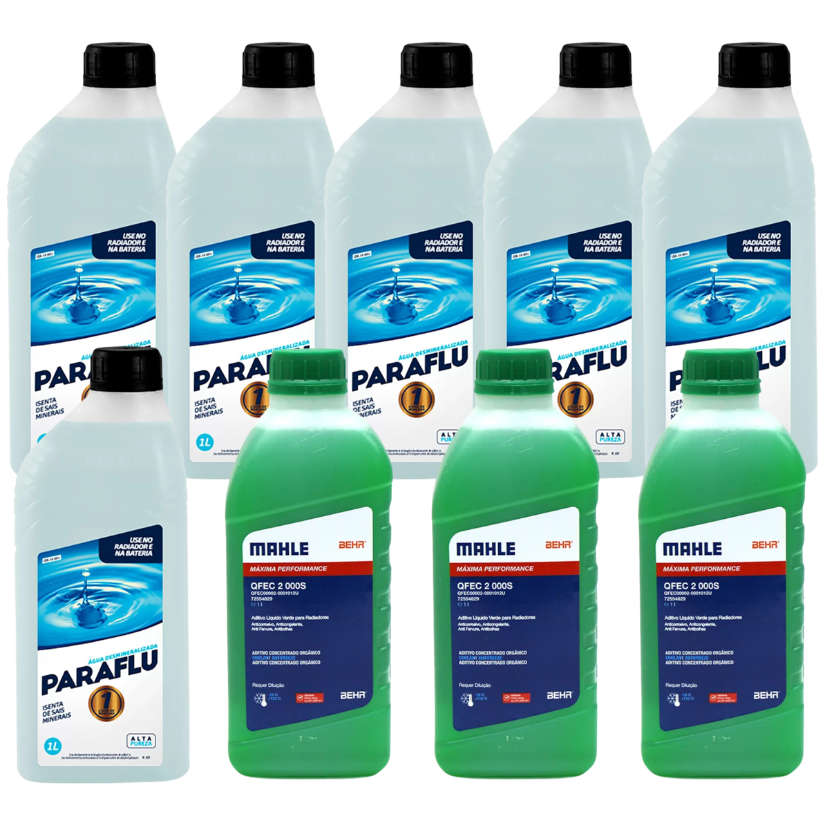 Kit 9 Litros com 3L Aditivo Radiador Verde Mahle + 6L Água - (1)