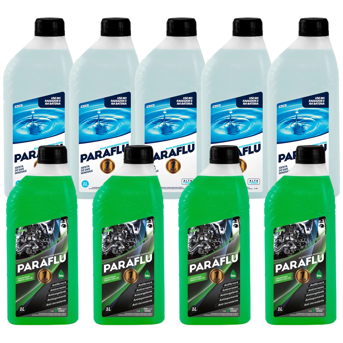 Kit 9 Litros com 4L Aditivo Radiador Verde + 5L Água - Paraflu - 10-3013/10-3031 - (1)