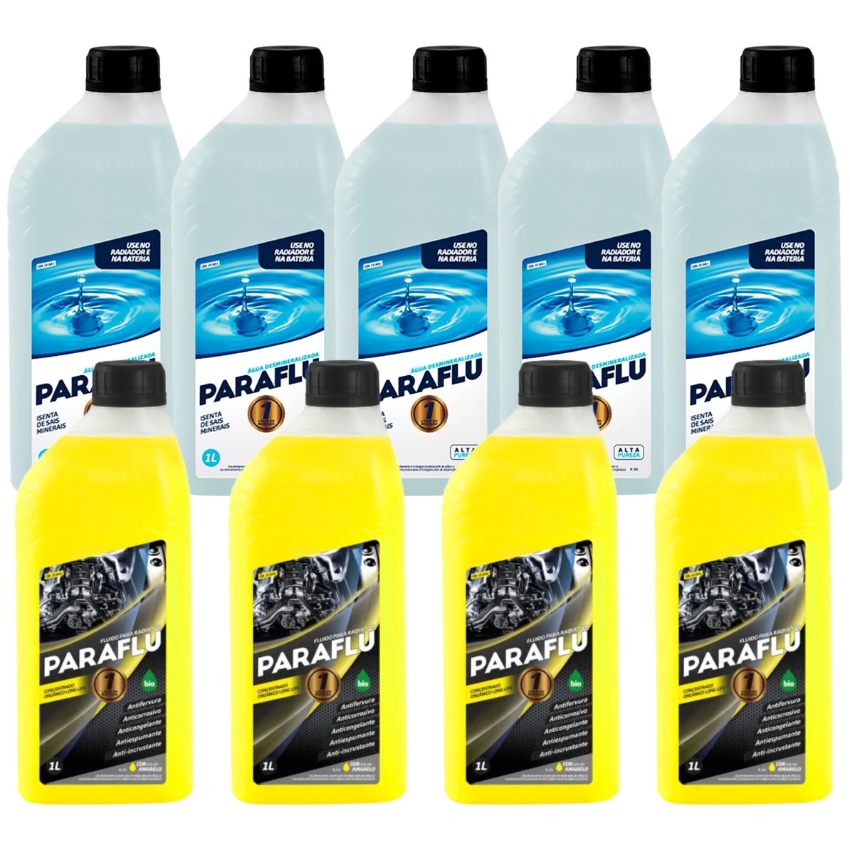 Kit 9 Litros com 4L Aditivo Radiador Amarelo + 5L Água - Paraflu - 10-3031/10-3044 - (1)