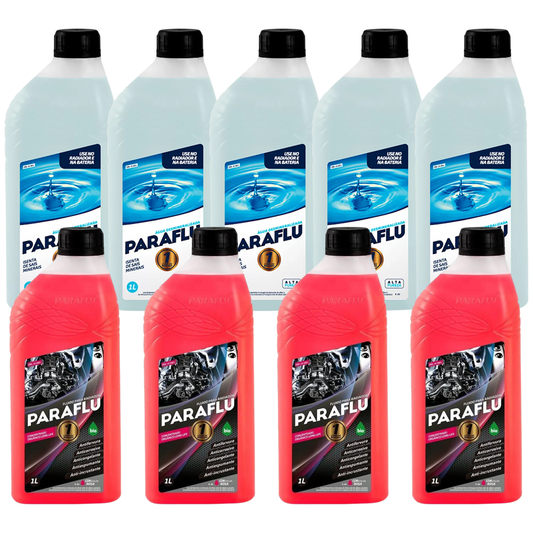 Kit 9 Litros com 4L Aditivo Radiador Paraflu Rosa Bio Orgânico + 5L Água - (1)