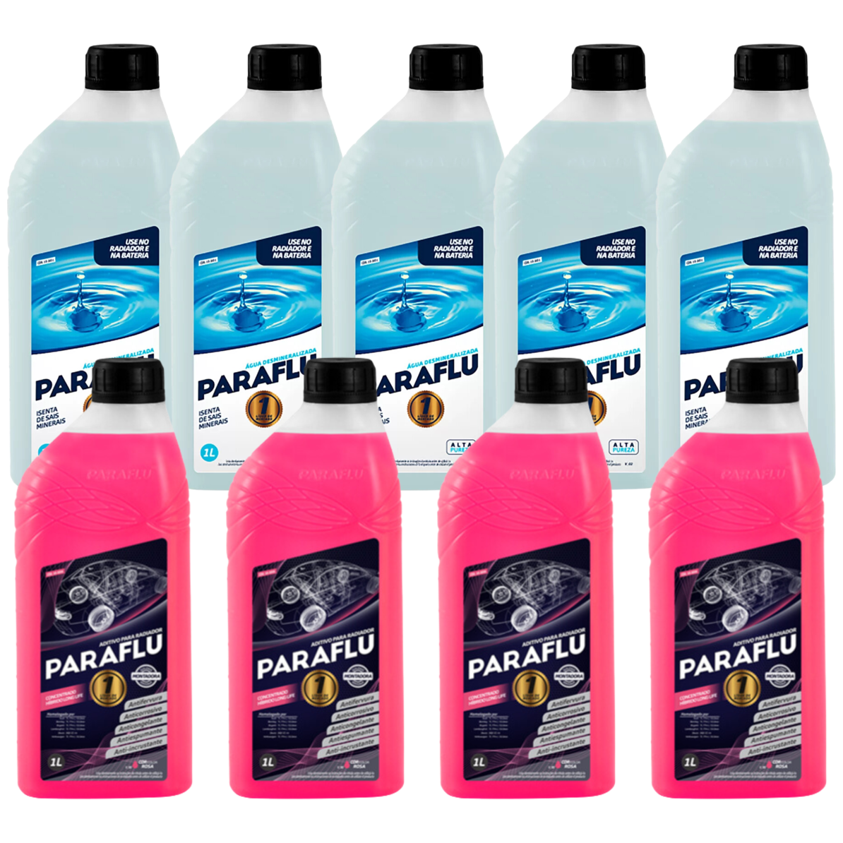 Kit 9 Litros com 4L Aditivo Radiador Rosa + 5L Água - Paraflu - 10-3031/10-3056 - (1)