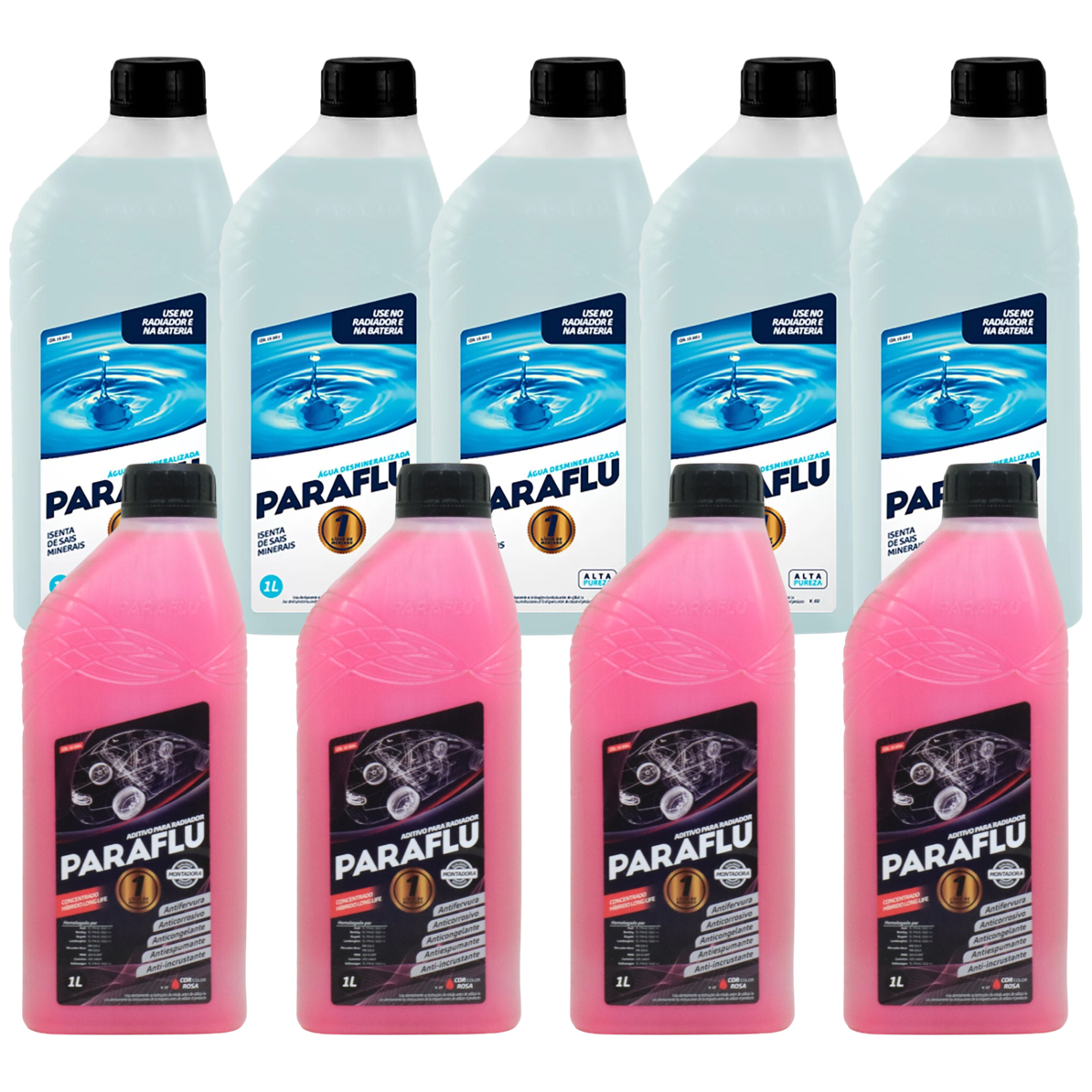 Kit 9 Litros com 4L Aditivo Radiador Rosa + 5L Água - Paraflu - 10-3031/10-3054 - (1)