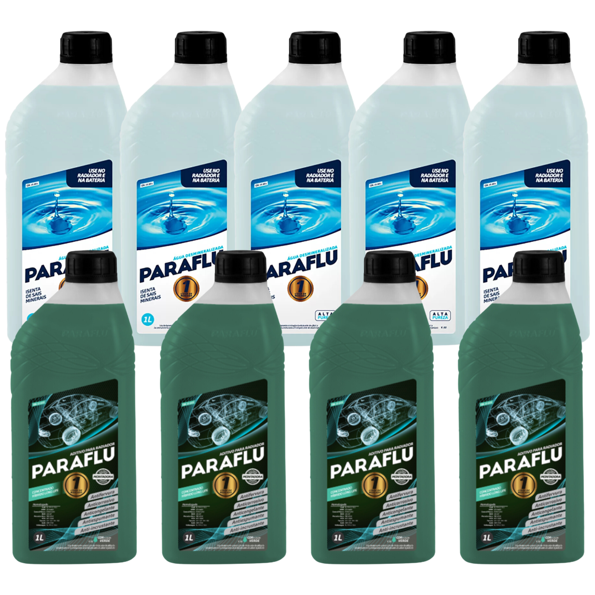 Kit 9 Litros com 4L Aditivo Radiador Verde + 5L Água - Paraflu - 10-3031/10-3055 - (1)