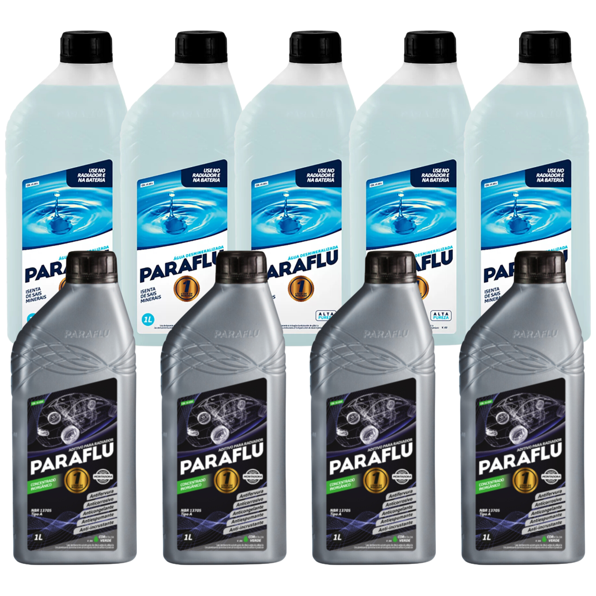 Kit 9 Litros com 4L Aditivo Radiador Verde + 5L Água - Paraflu - 10-3007/10-3031 - (1)