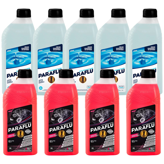 Kit 9 Litros com 4L Aditivo Radiador Paraflu Rosa Montadora Orgânico + 5L Água - (1)