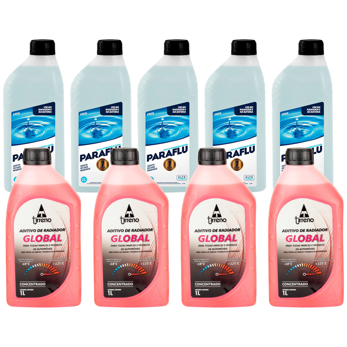 Kit 9 Litros com 4L Aditivo Radiador Rosa + 5L Água - Paraflu/Tirreno - 10-3031/FLU/DS/279FU1 - (1)