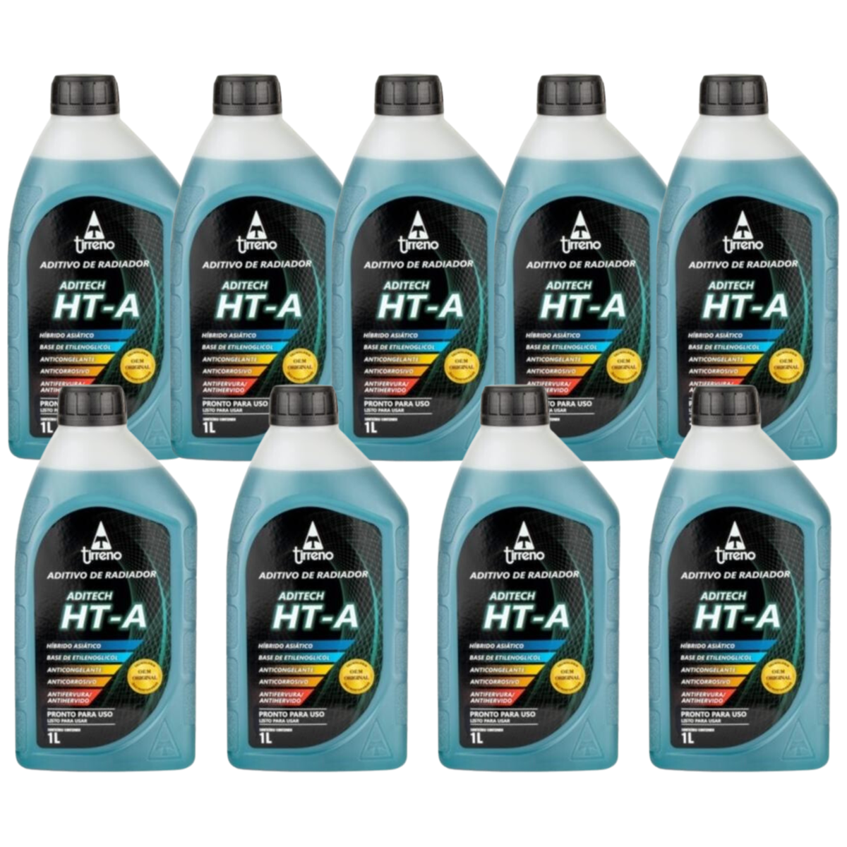 Kit 9 Litros Aditivo Radiador Pronto Para Uso Tirreno Ht-a Híbrido Asiático Azul - (1)