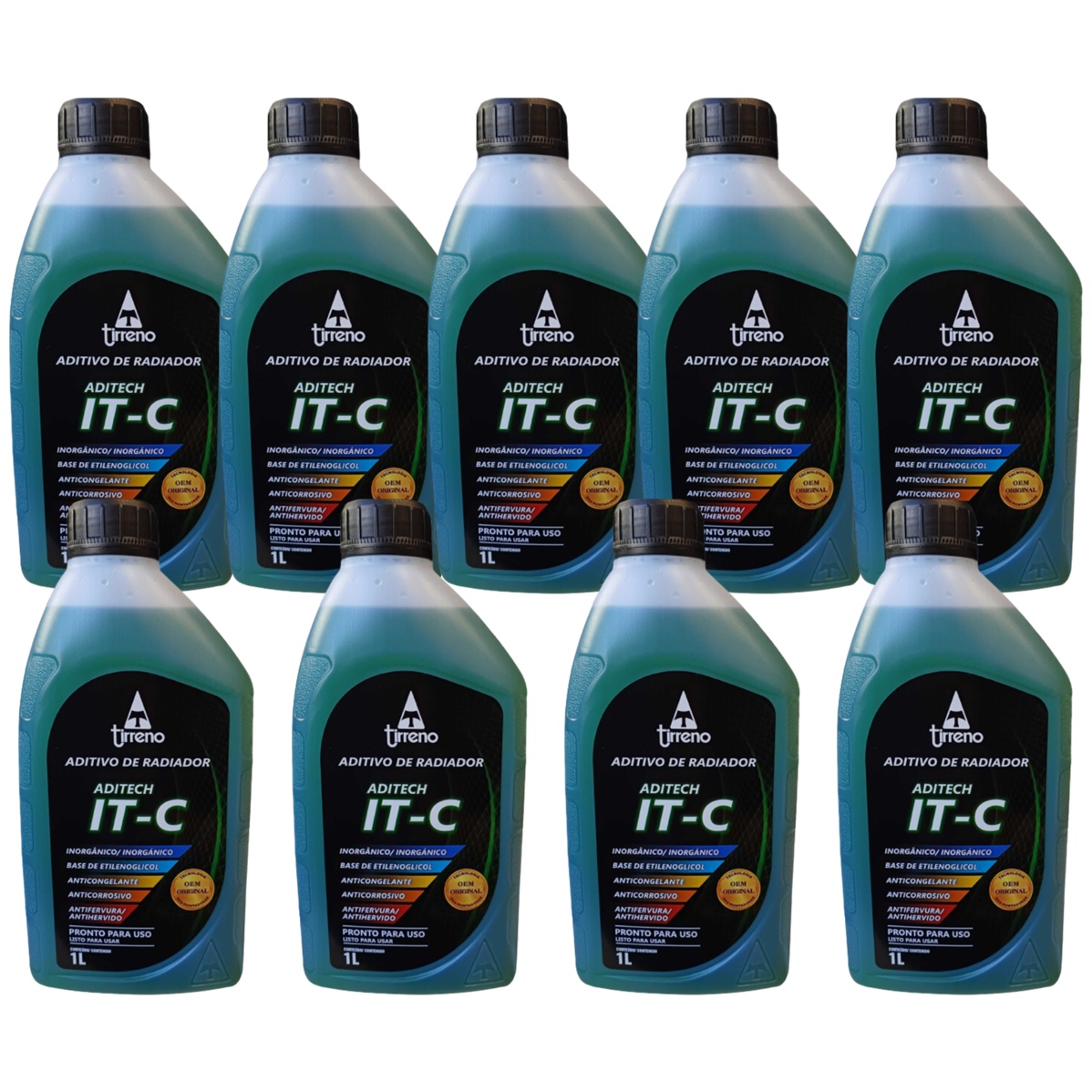 Kit 9 Litros Aditivo Radiador Pronto Para Uso Tirreno Inorgânico IT-C Verde Veículos até anos 90 - (1)